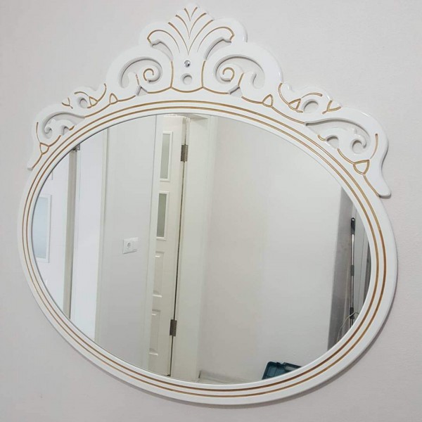 Dekoratif Şık Beyaz Ahşap Ayna